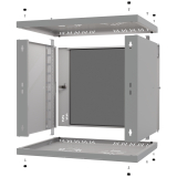 Rack Cabinet 19" 9U, 450mm, Glass Door, Grey