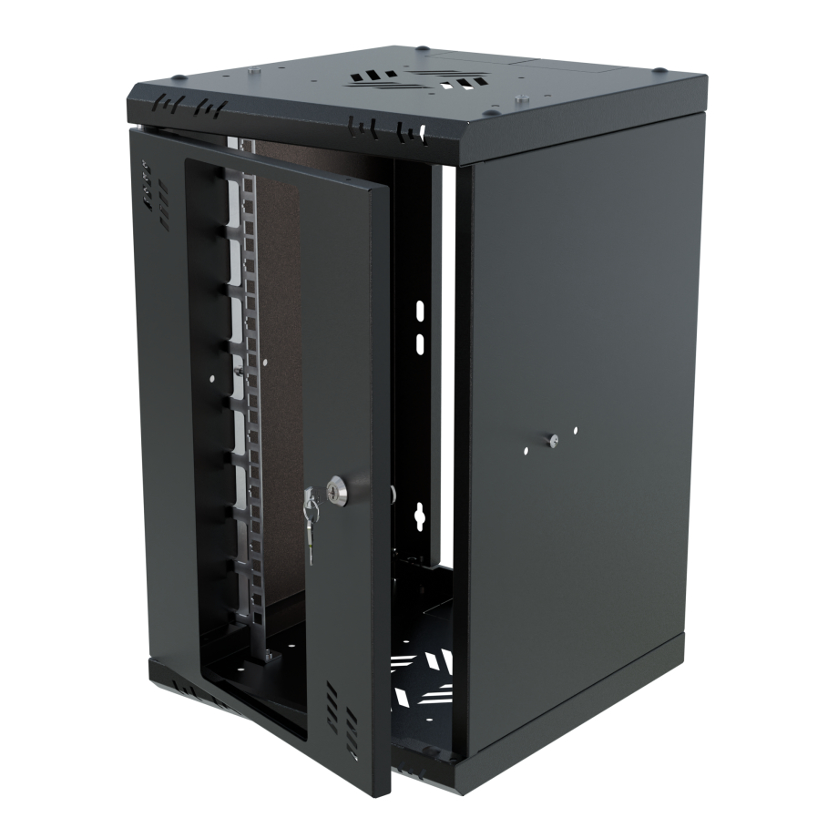 Rack Cabinet 10" 9U, 300mm, Glass Door, Black