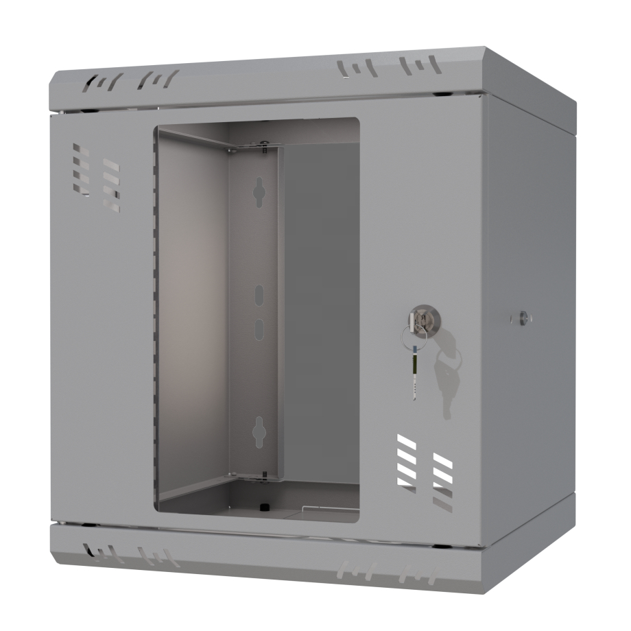Rack Cabinet 10" 6U, 300mm, Glass Door, Grey