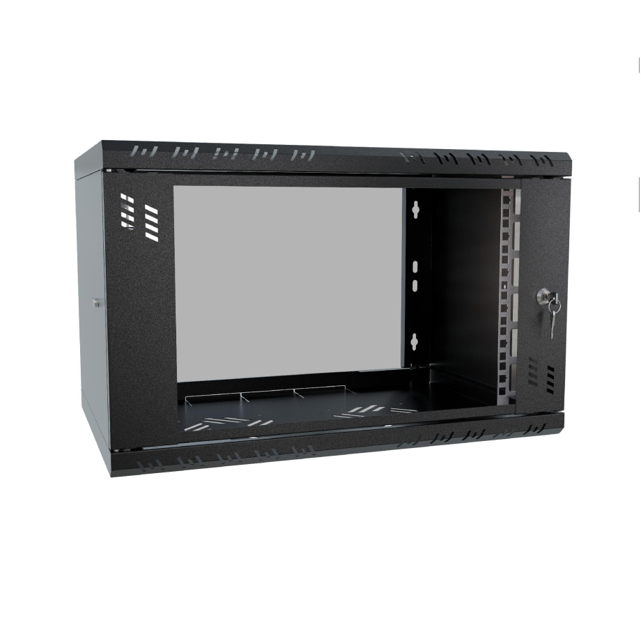 Stalflex Rack Cabinet 19" 6U, 350mm, Glass Door, Black